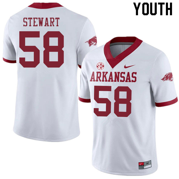 Youth #58 Jashaud Stewart Arkansas Razorbacks College Football Jerseys Sale-Alternate White - Click Image to Close